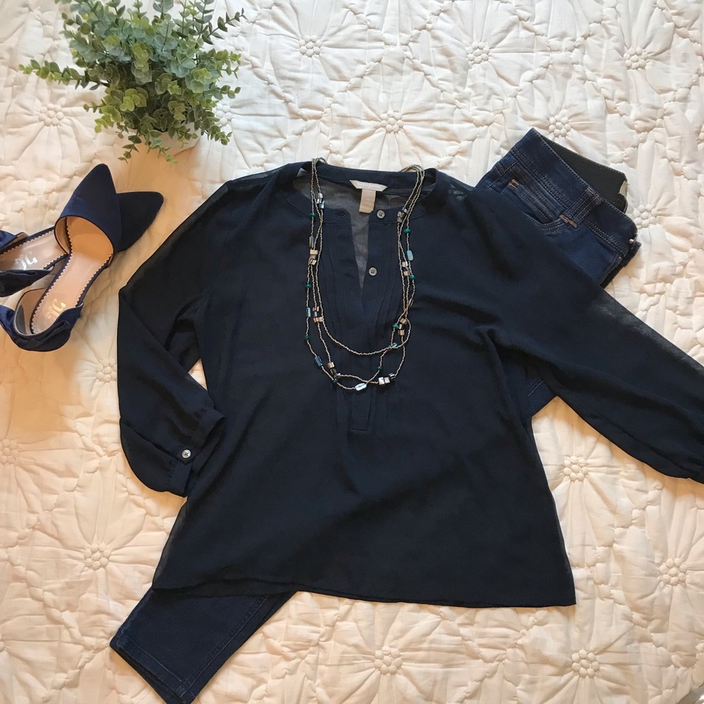 Banana Republic Sheer Navy Blouse